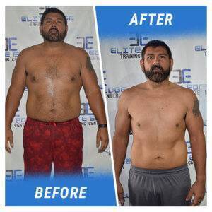 A photo of a man before and after completing the 11 Week Challenge.