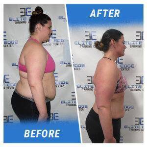 A side profile photo of a woman before and after completing the 14 Week Challenge.