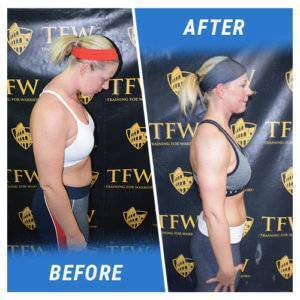 A side profile photo of a woman before and after completing the 6 Week Challenge.
