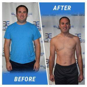 A photo of a man before and after completing the 3 Week Challenge.