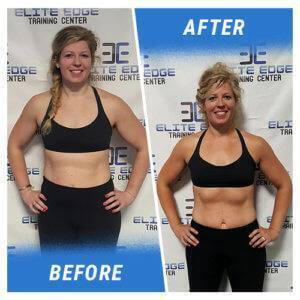 A photo of a woman before and after completing the 5 Week Challenge.
