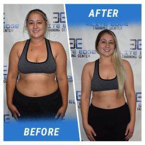 A photo of a woman before and after completing the 7 Week Challenge.