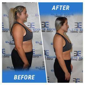 A side profile photo of a woman before and after completing the 7 Week Challenge.
