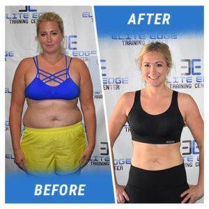 A photo of a woman before and after completing the 8 Week Challenge.