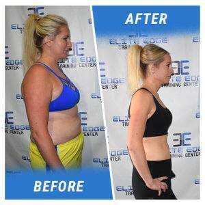 A side profile photo of a woman before and after completing the 8 Week Challenge.