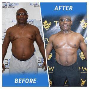 A photo of a man before and after completing the 9 Week Challenge.