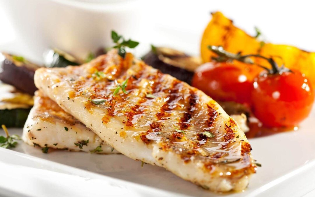 grilled fish fillet with bbq vegetables